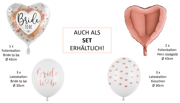 Folienballon herzförmig - Bride to be - ø 43cm